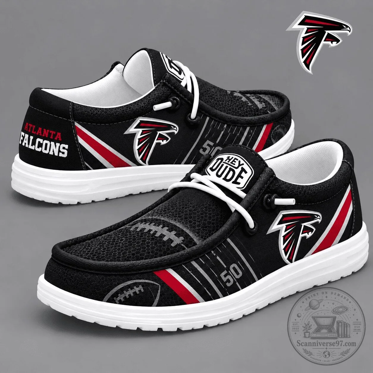 Atlanta Falcons Football Team Logo Black and Red Loafer Shoes