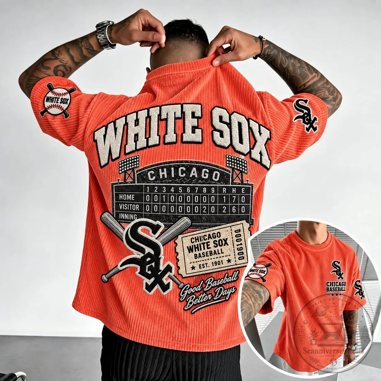 Chicago White Sox Baseball Team Orange Corduroy Short Sleeve T-Shirt