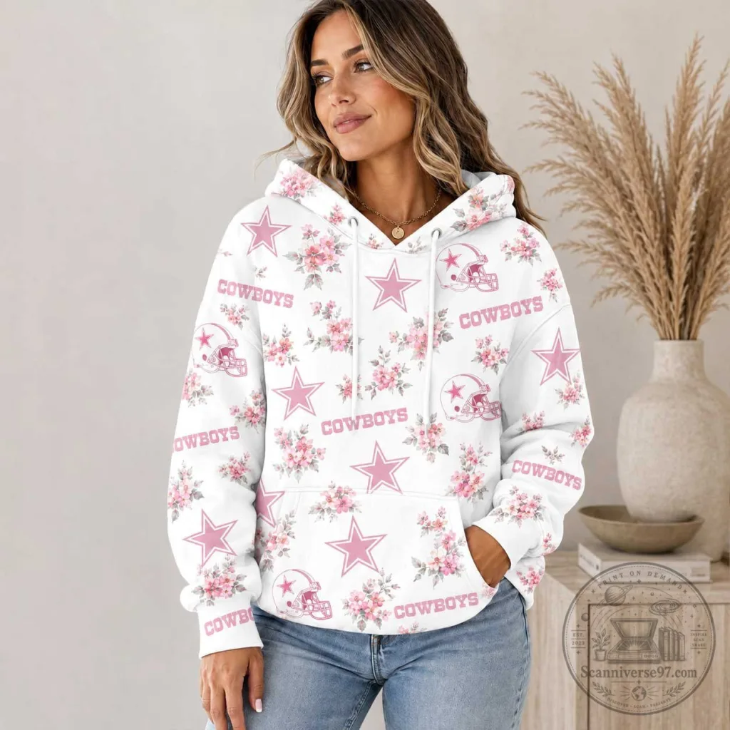 Dallas Cowboys Pink Floral Team Helmet and Star Pattern Hoodie Dallas Cowboys Pink Floral Team Helmet and Star Pattern Hoodie