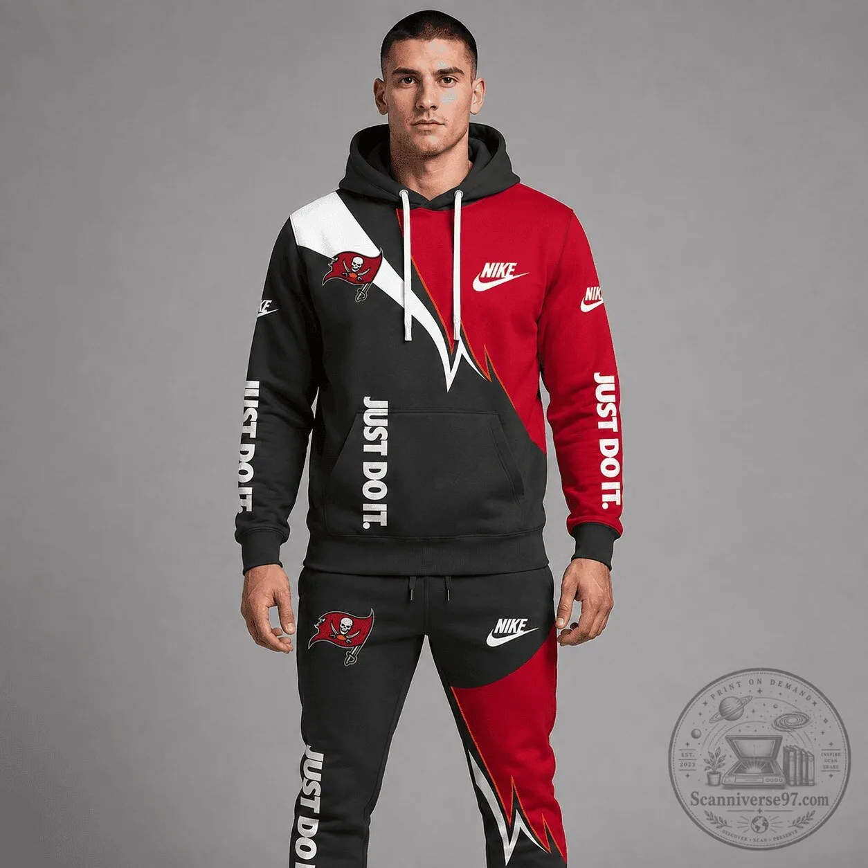 Tampa Bay Buccaneers NFL Team Colors Just Do It Split Design Hoodie and Jogger Set