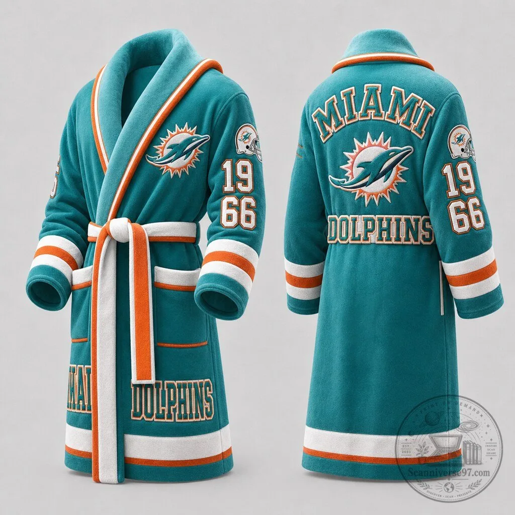 Miami Dolphins Football Team Logo Teal Plush Bathrobe