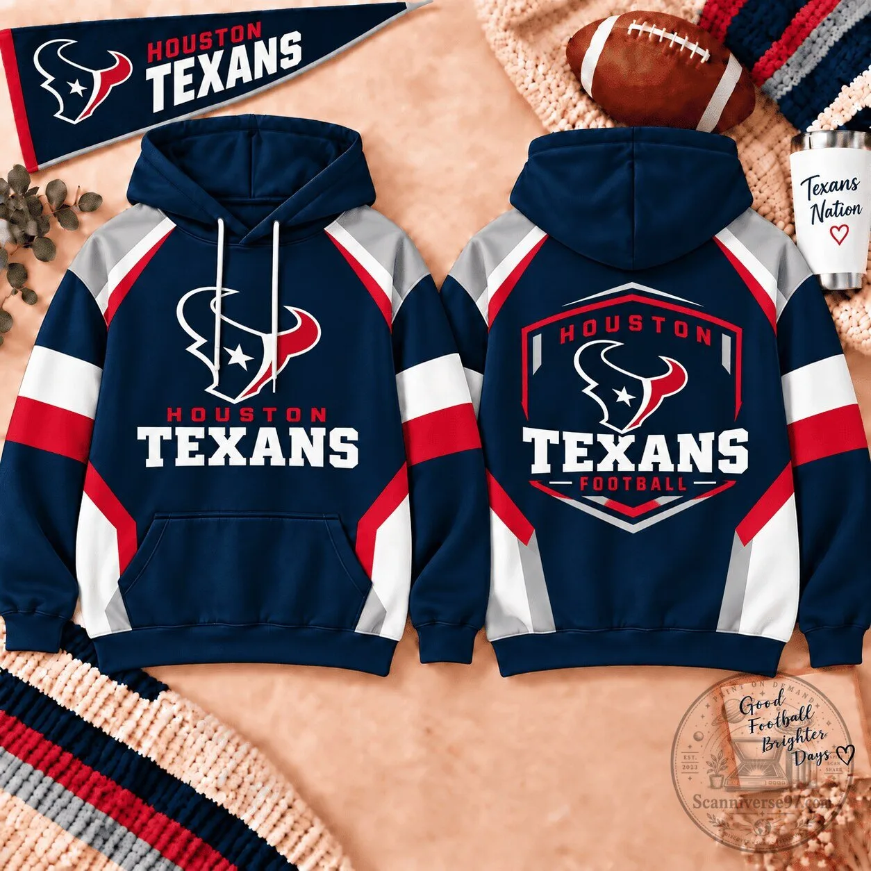 Houston Texans Football Team Shield Color Block Pullover Hoodie