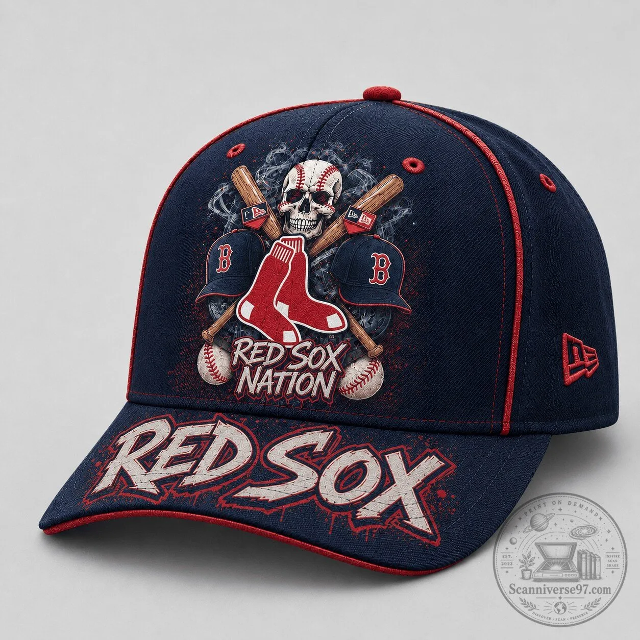Boston Red Sox Baseball Skull Bats Fan Pride Cap Hat