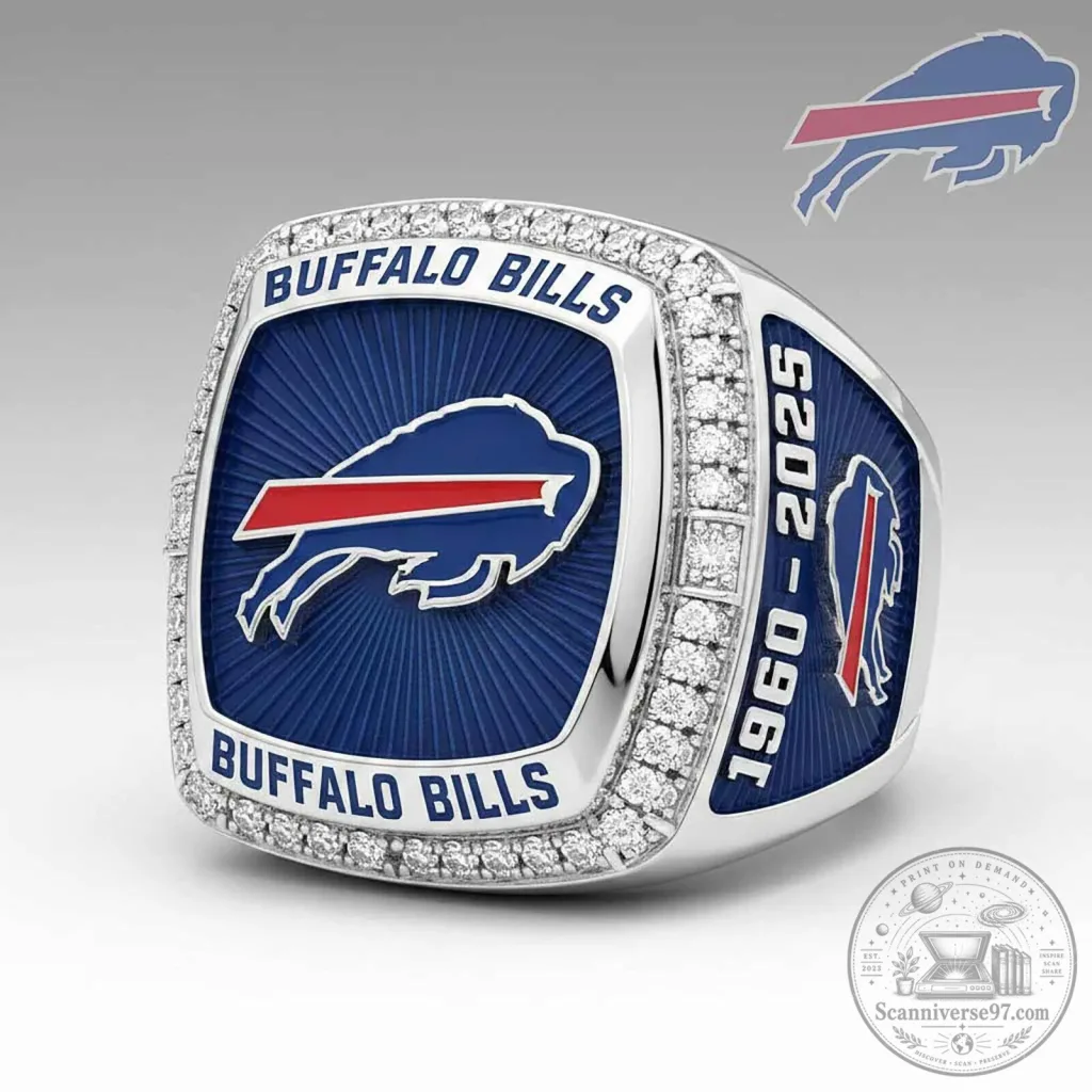 Championship Ring for Buffalo Bills Football Team Decorated with Diamonds Championship Ring for Buffalo Bills Football Team Decorated with Diamonds