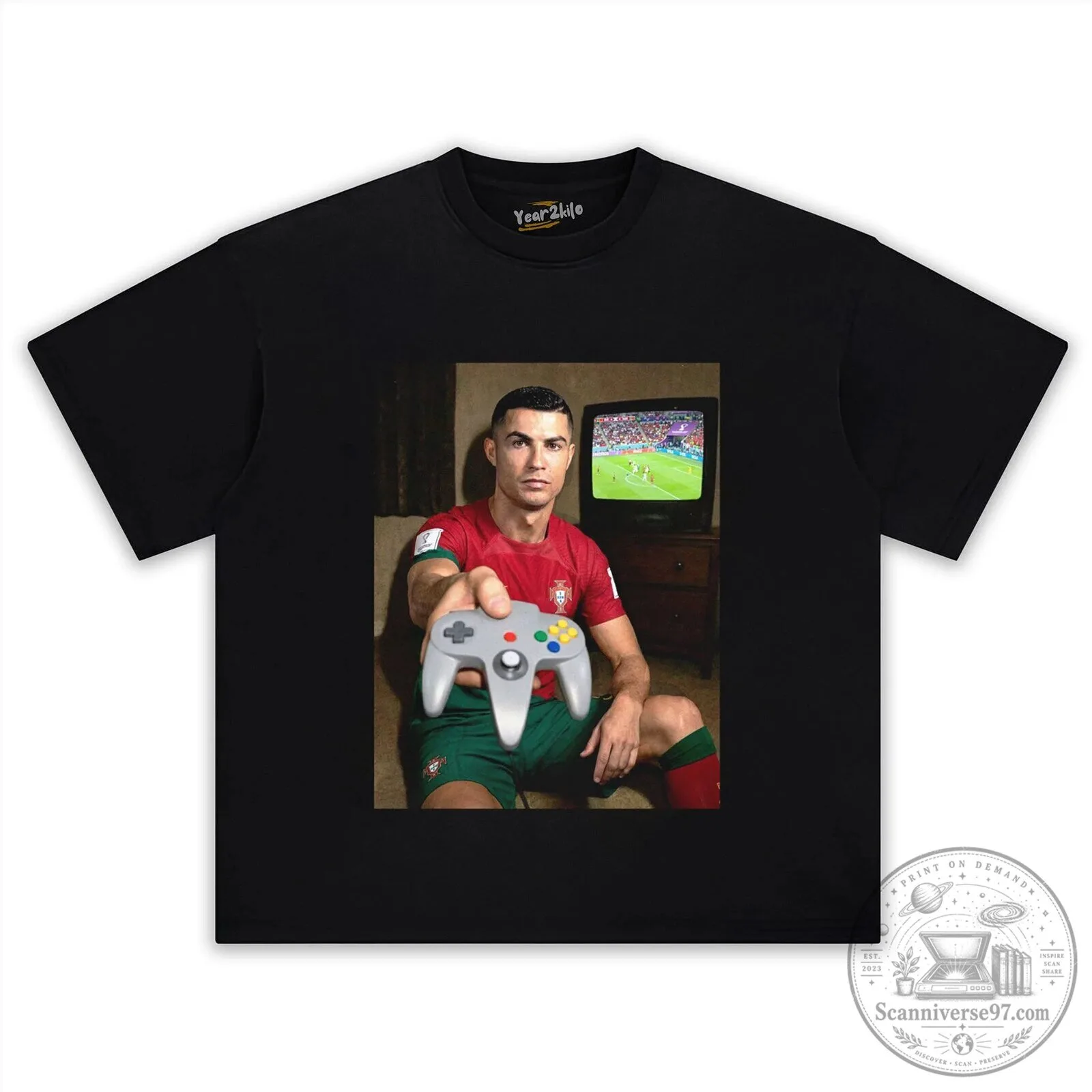 Cristiano Ronaldo Gaming Controller Funny Graphic Black T-Shirt