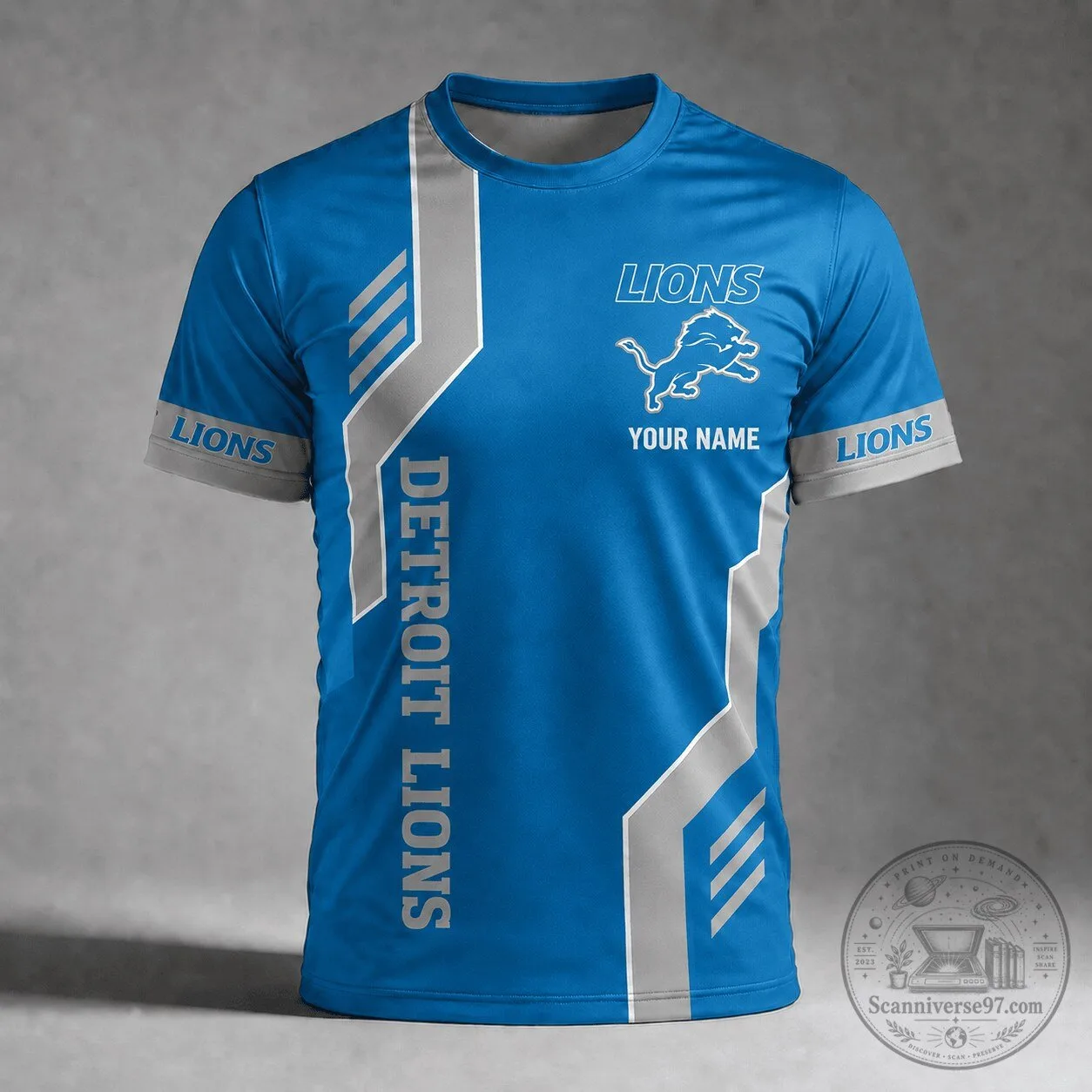 Detroit Lions Fan Personalized Blue And Gray NFL Team T-Shirt