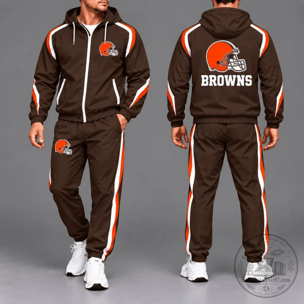 Cleveland Browns Football Team Brown and Orange Full Zip Tracksuit Cleveland Browns Football Team Brown and Orange Full Zip Tracksuit