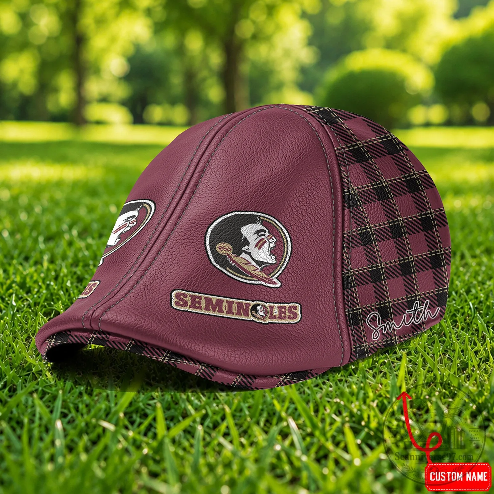 Florida State Seminoles NCAA Custom Name Plaid Leather Ivy Cap Hat