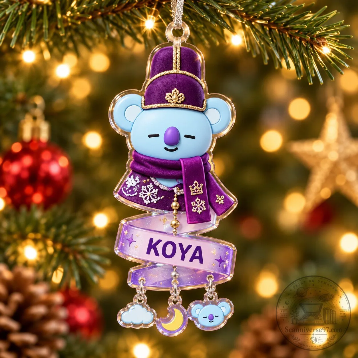 BT21 Koya Purple Royal Christmas Tree Holiday Acrylic Ornament