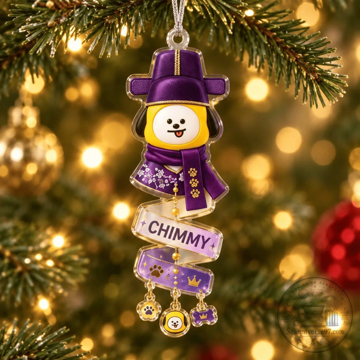 BT21 Chimmy Purple Royal Christmas Holiday Acrylic Ornament