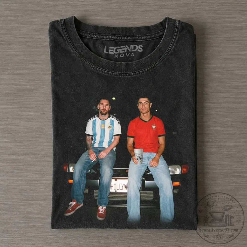 Graphic Tee Featuring Funny Design of Cristiano Ronaldo and Lionel Messi Graphic Tee Featuring Funny Design of Cristiano Ronaldo and Lionel Messi