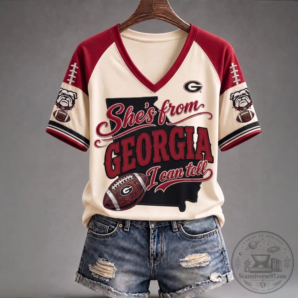 Georgia Bulldogs Football Team She's From Georgia I Can Tell V-Neck T-Shirt 55 Georgia Bulldogs Football Team She's From Georgia I Can Tell V-Neck T-Shirt