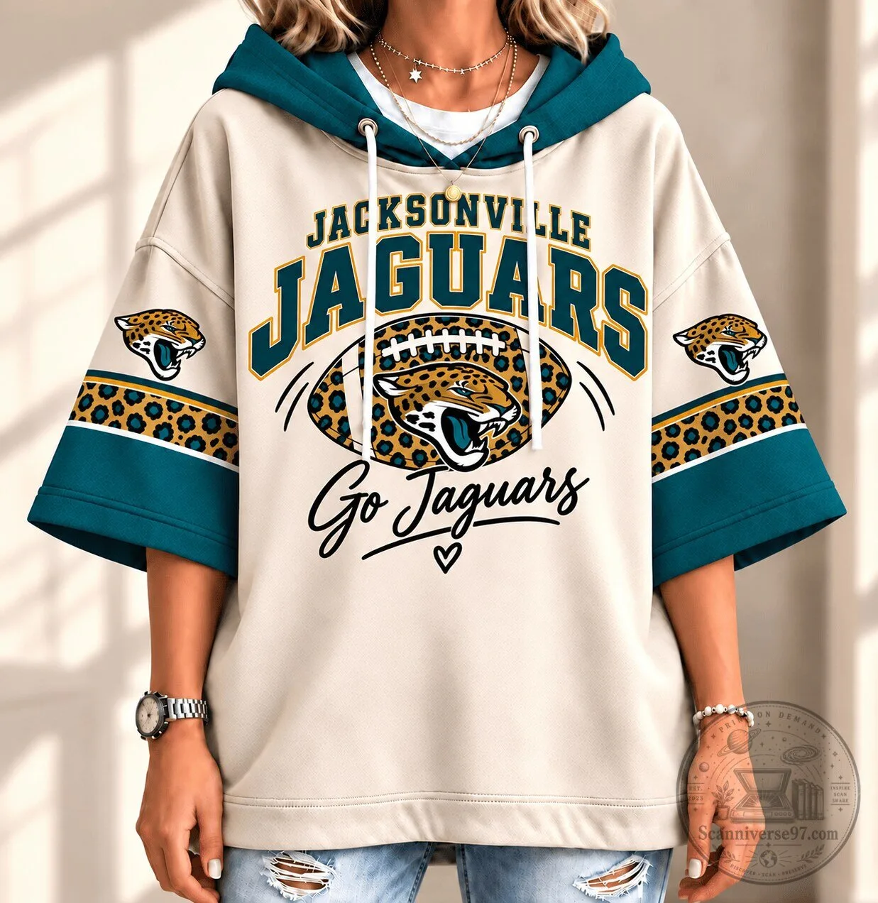 Jacksonville Jaguars Football Team Leopard Print Oversized Hoodie for Women