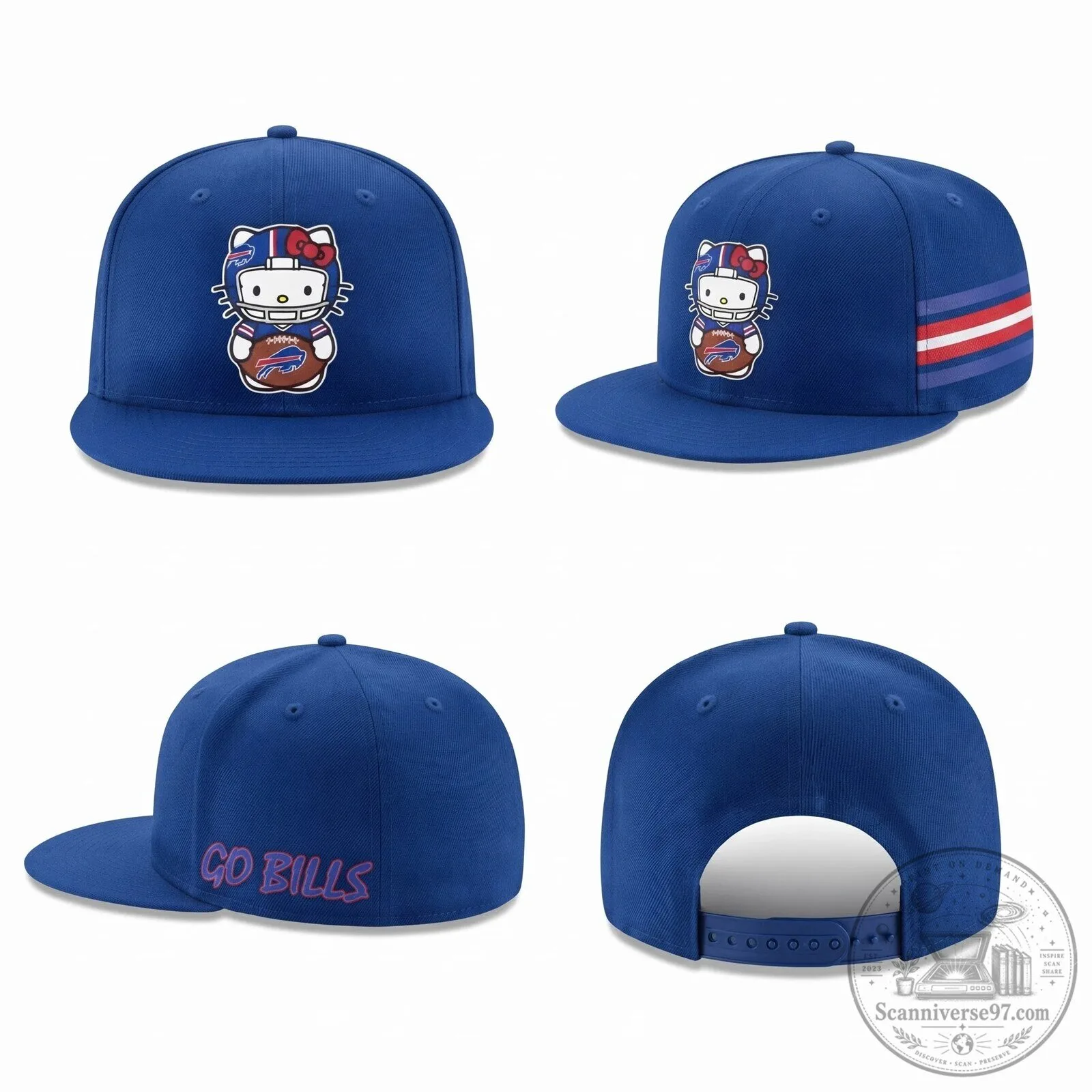 Black Snapback Hat featuring Hello Kitty as a Buffalo Bills Football Player 6 Black Snapback Hat featuring Hello Kitty as a Buffalo Bills Football Player