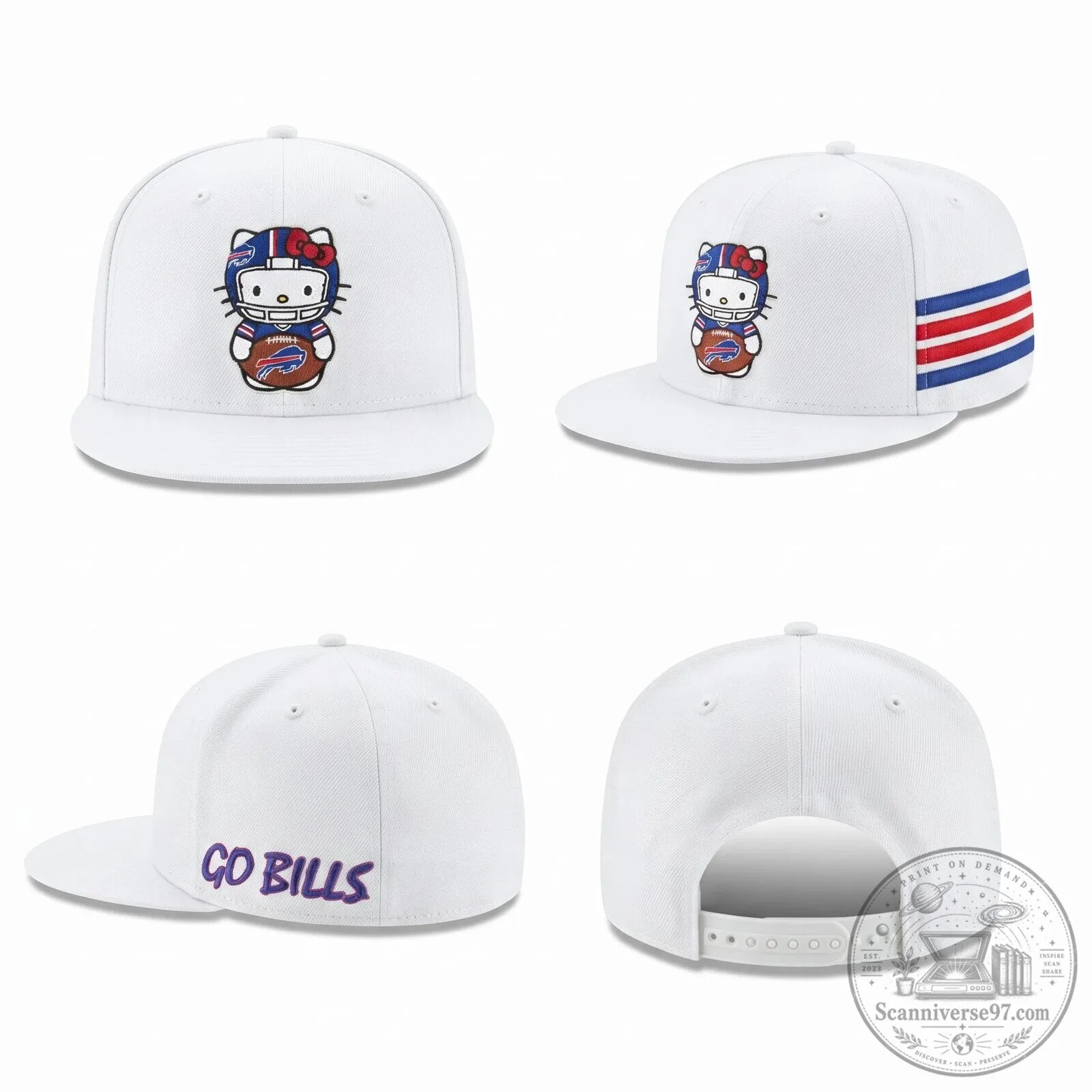 Black Snapback Hat featuring Hello Kitty as a Buffalo Bills Football Player 7 Black Snapback Hat featuring Hello Kitty as a Buffalo Bills Football Player