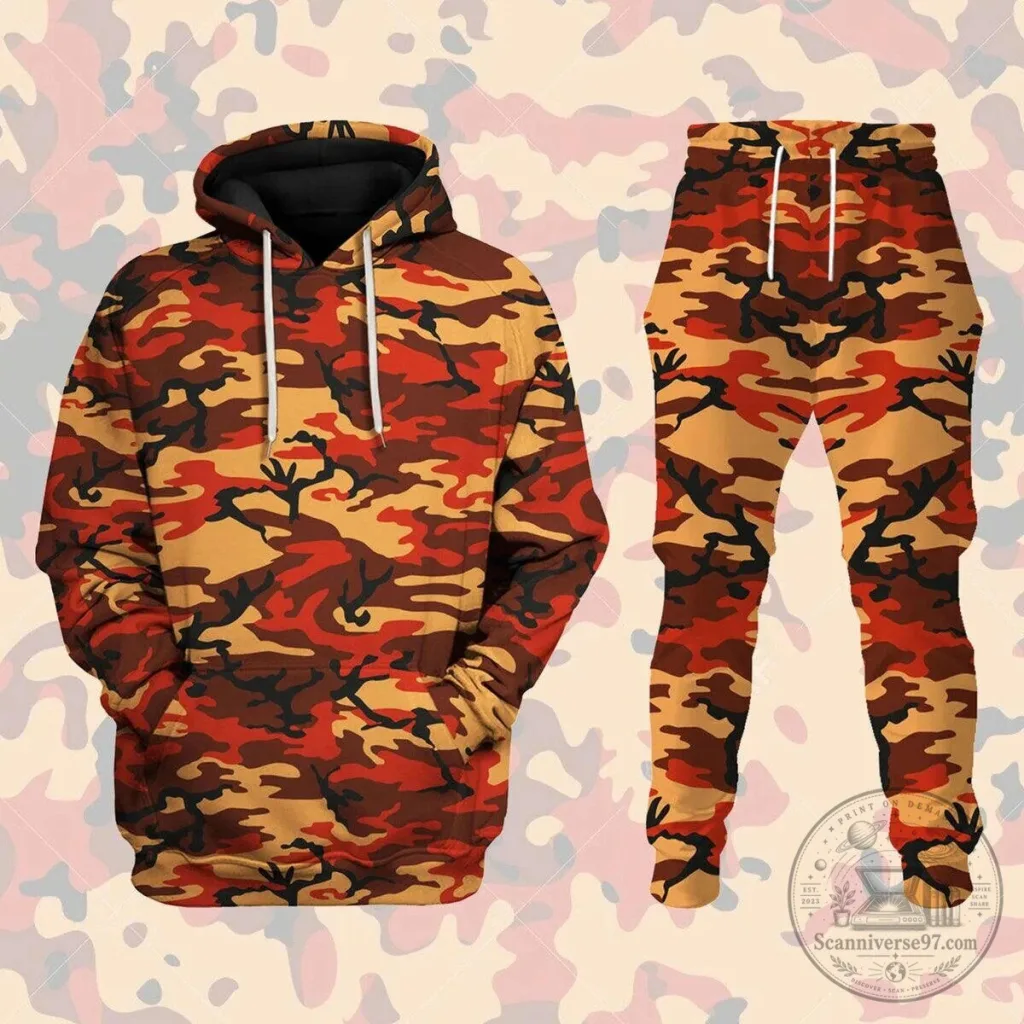 Red Brown Flecktarn German World War II Camouflage Hoodie and Pants Set Red Brown Flecktarn German World War II Camouflage Hoodie and Pants Set