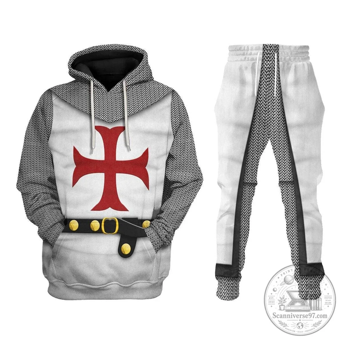 Knights Templar Crusader Cross Medieval Armor Costume Hoodie and Pants Set 12 Knights Templar Crusader Cross Medieval Armor Costume Hoodie and Pants Set