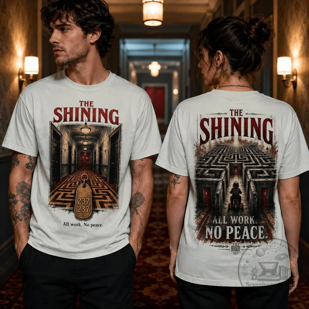 The Shining Overlook Hotel T-Shirt All Work No Peace for a Happy Halloween The Shining Overlook Hotel T-Shirt: All Work No Peace for a Happy Halloween