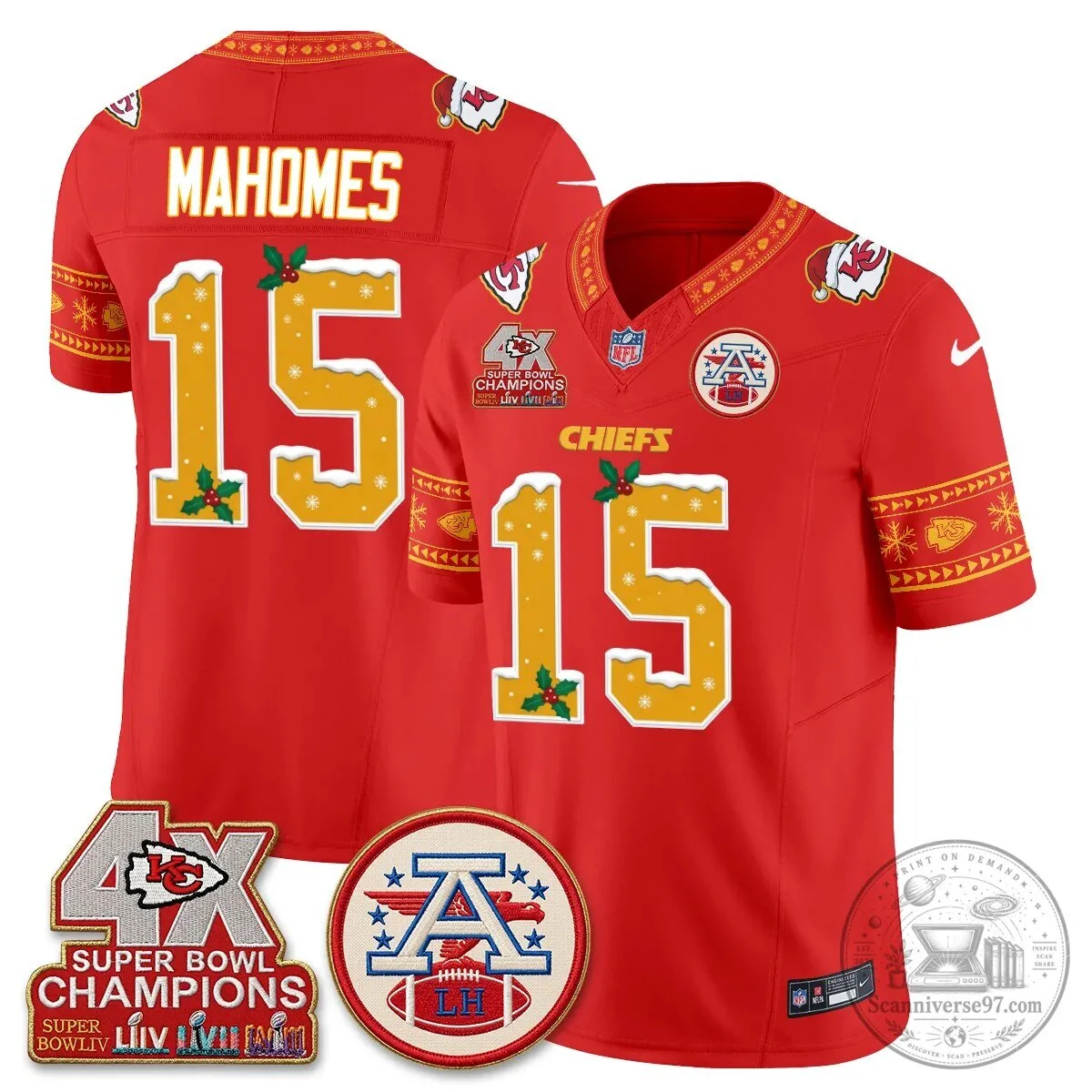 Kansas City Chiefs Patrick Mahomes Christmas Edition Super Bowl Champions Jersey
