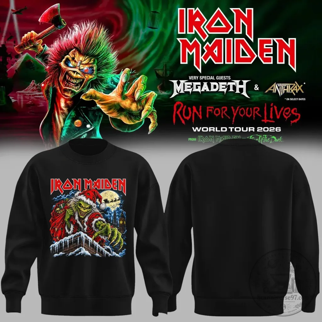Grinch Eddie Christmas Sweatshirt featuring Iron Maiden's The Number Of The Beast Design Grinch Eddie Christmas Sweatshirt featuring Iron Maiden's The Number Of The Beast Design