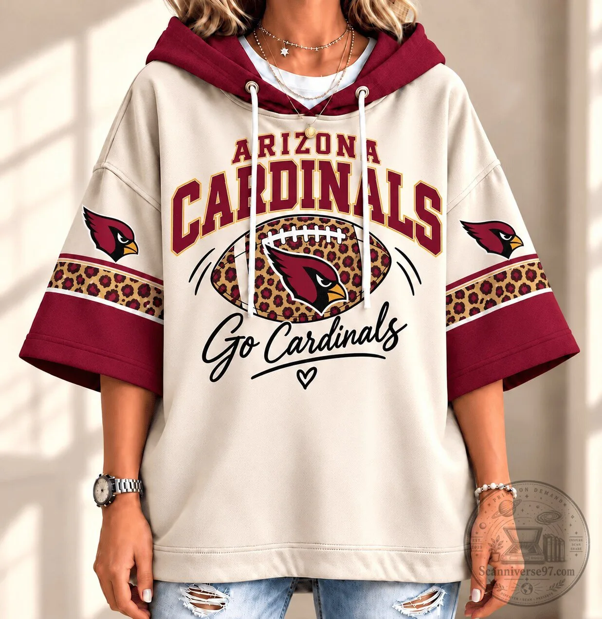 Arizona Cardinals Leopard Print Football Team Hoodie
