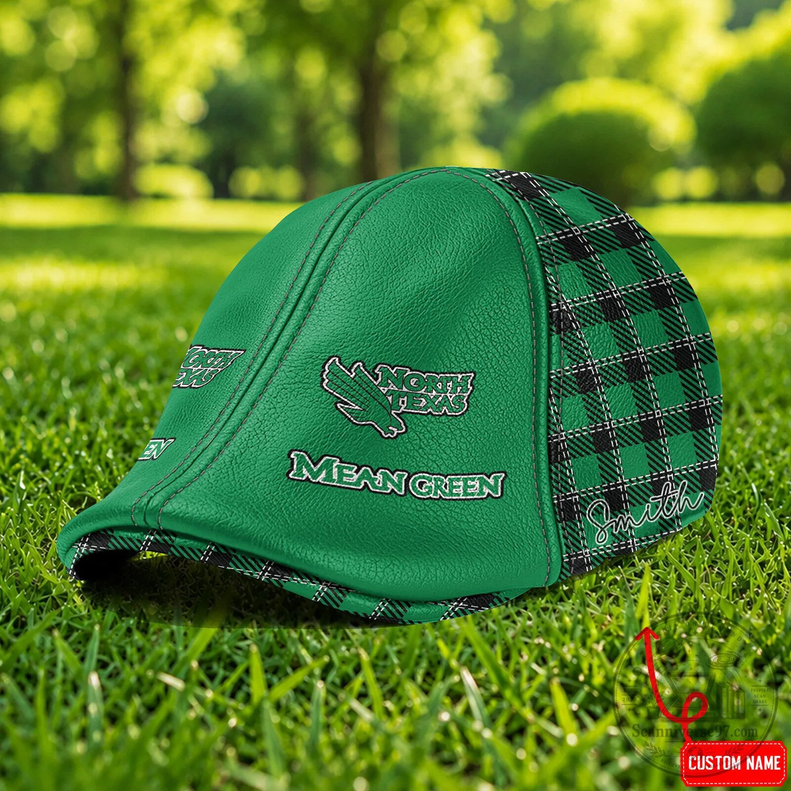 North Texas Mean Green Custom Name Green Plaid Ivy Cap