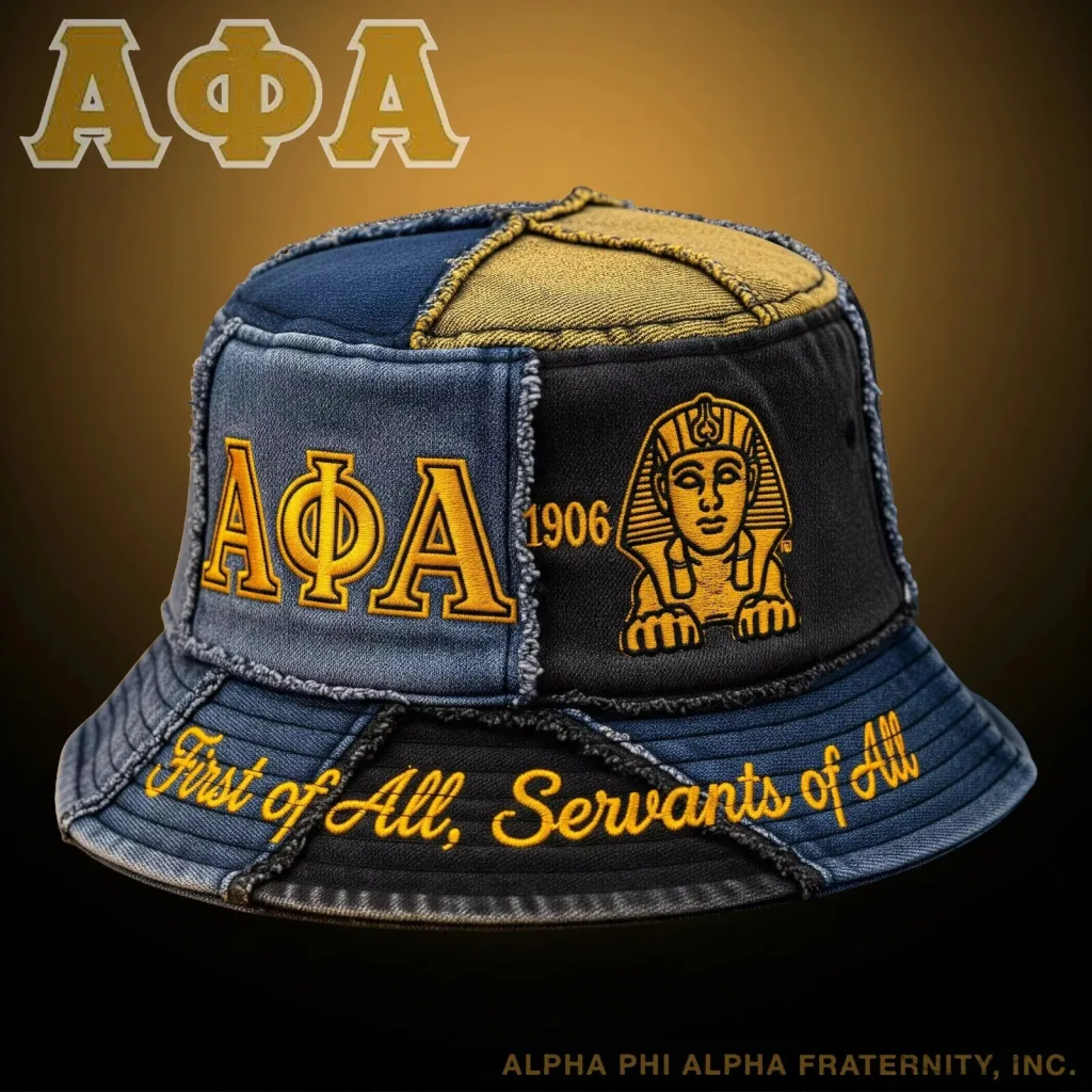 Alpha Phi Alpha Fraternity Sphinx Head Patchwork Bucket Hat Alpha Phi Alpha Fraternity Sphinx Head Patchwork Bucket Hat