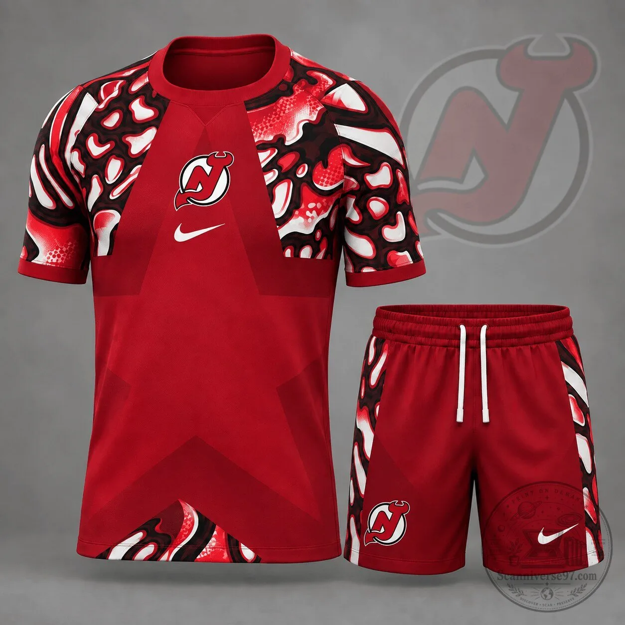 New Jersey Devils Premium National Hockey League Abstract Camo Star Panel Jersey