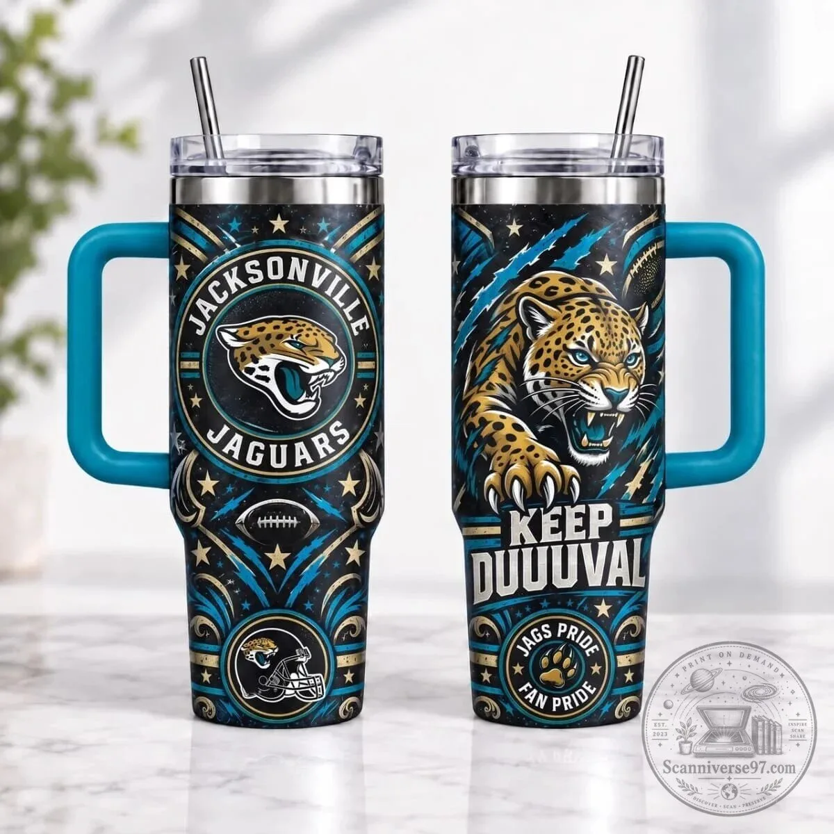 Insulated Tumbler with Handle for Jacksonville Jaguars Football Team