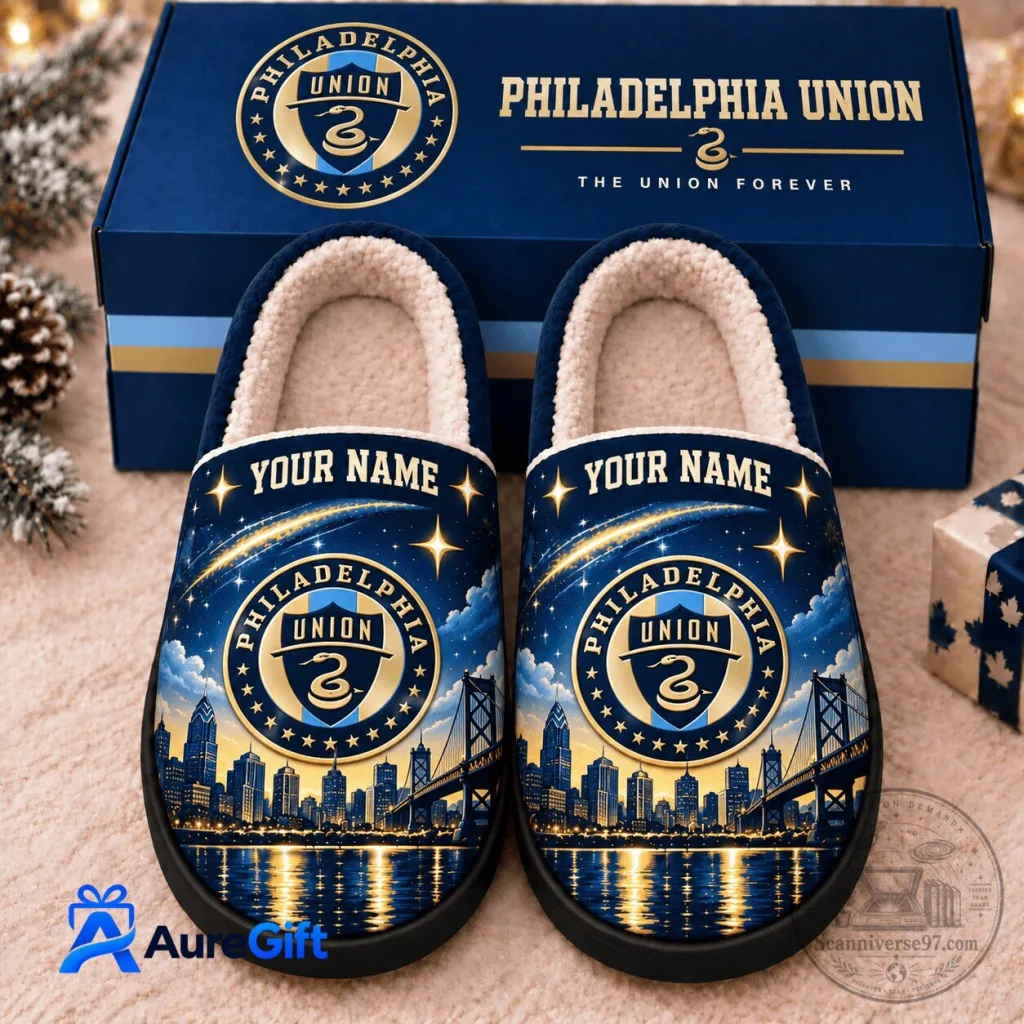 Philadelphia Union MLS Personalized Cityscape Football Team Slippers Philadelphia Union MLS Personalized Cityscape Football Team Slippers