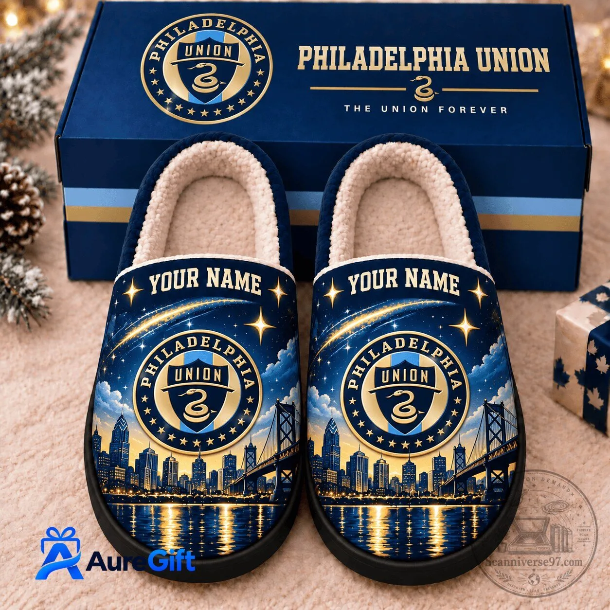 Philadelphia Union MLS Personalized Cityscape Football Team Slippers