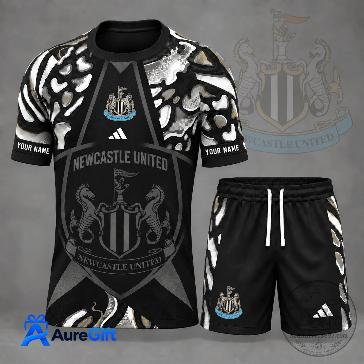 Newcastle United Football Club Personalized Black White Soccer Jersey and Shorts Set