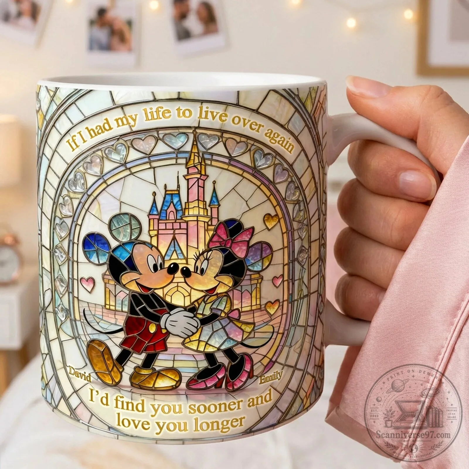 Mickey and Minnie Mouse Stained Glass Castle Personalized Coffee Mug 6 Mickey and Minnie Mouse Stained Glass Castle Personalized Coffee Mug