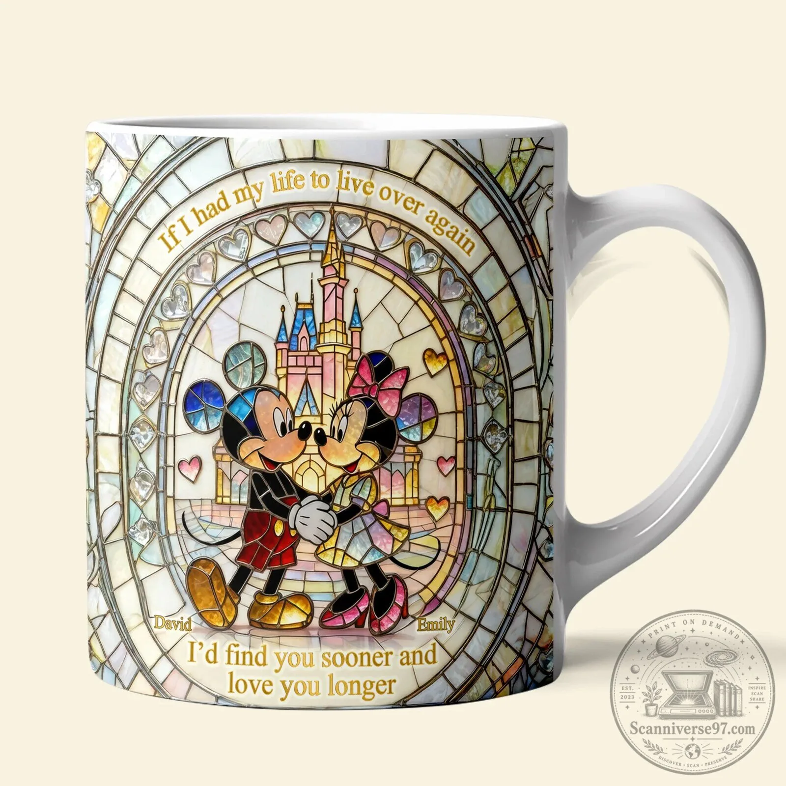 Mickey and Minnie Mouse Stained Glass Castle Personalized Coffee Mug 7 Mickey and Minnie Mouse Stained Glass Castle Personalized Coffee Mug