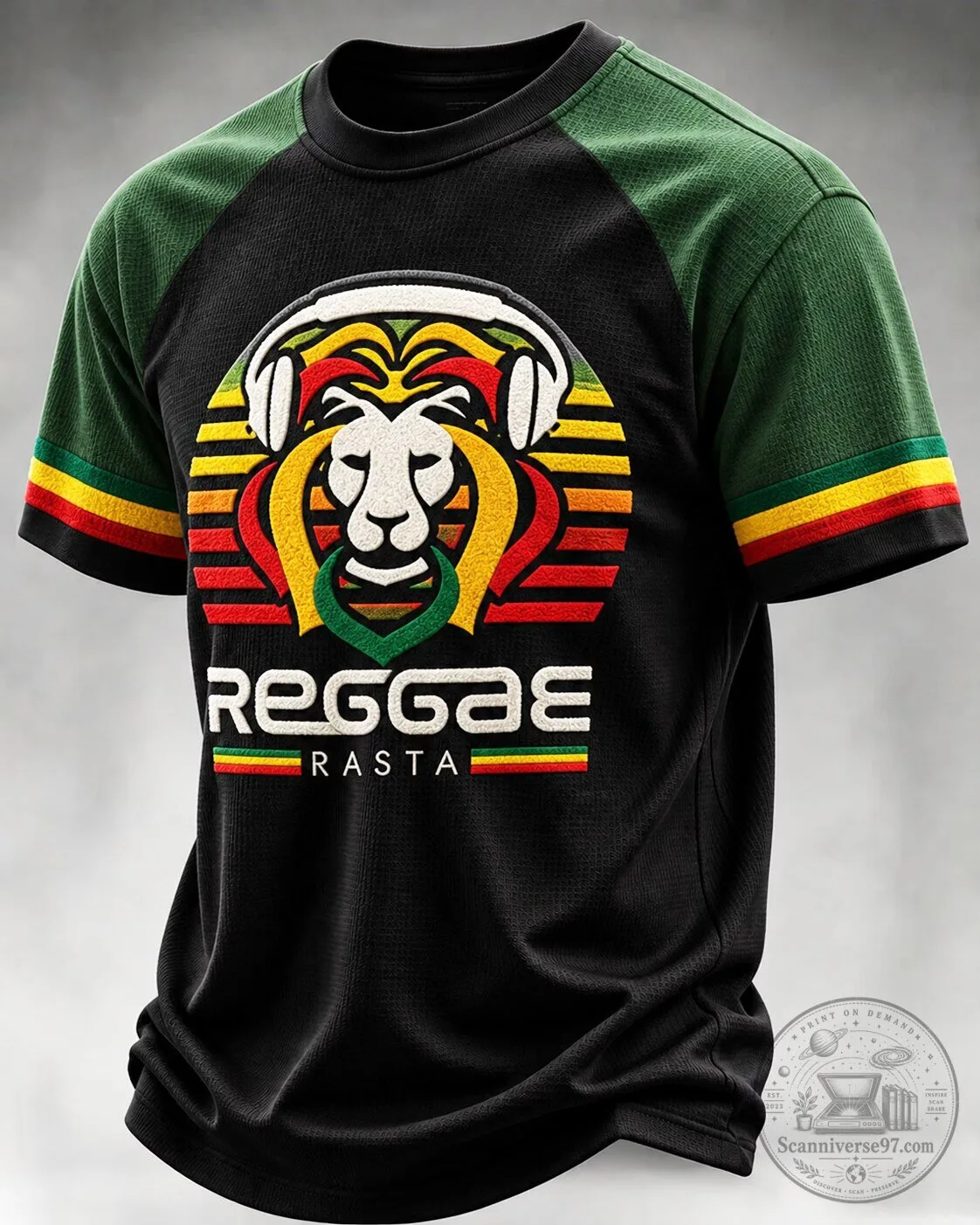 Reggae Rasta Lion Headphone Music Festival Black Raglan T-Shirt