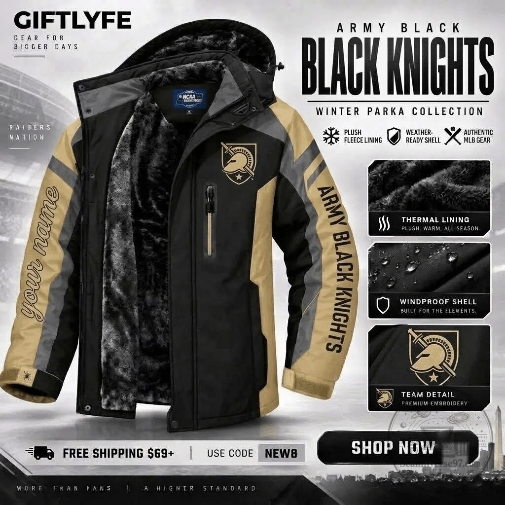 Army Black Knights NCAA Winter Parka Jacket with Plush Fleece Lining