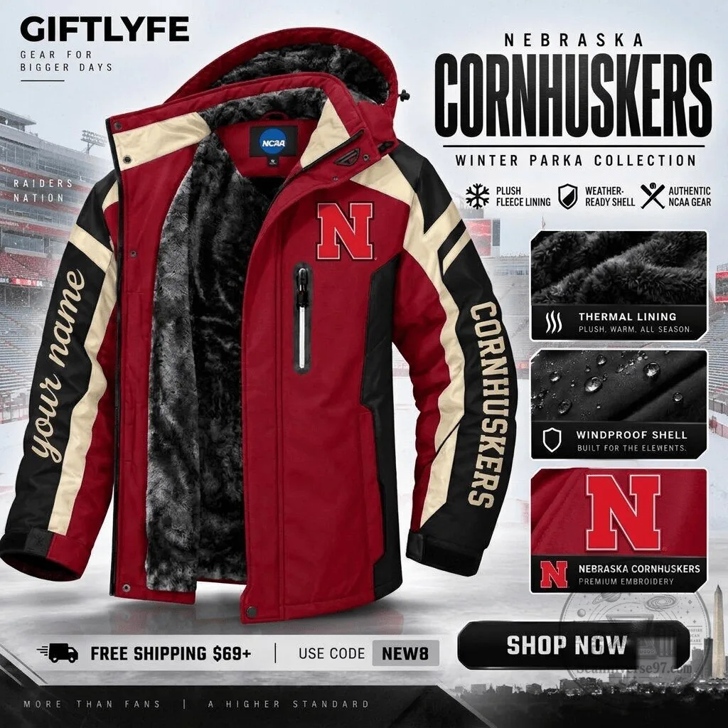 Nebraska Cornhuskers NCAA Winter Parka Jacket with Thermal Lining