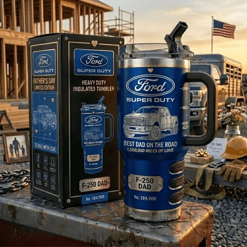 Ford F-250 Super Duty Best Dad On The Road Insulated Tumbler with Handle