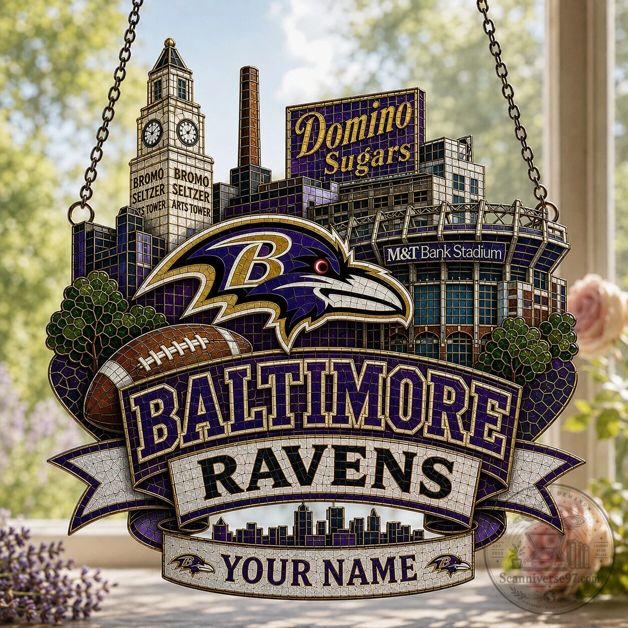 Baltimore Ravens NFL Stained Glass Suncatcher Window Hanging Decor