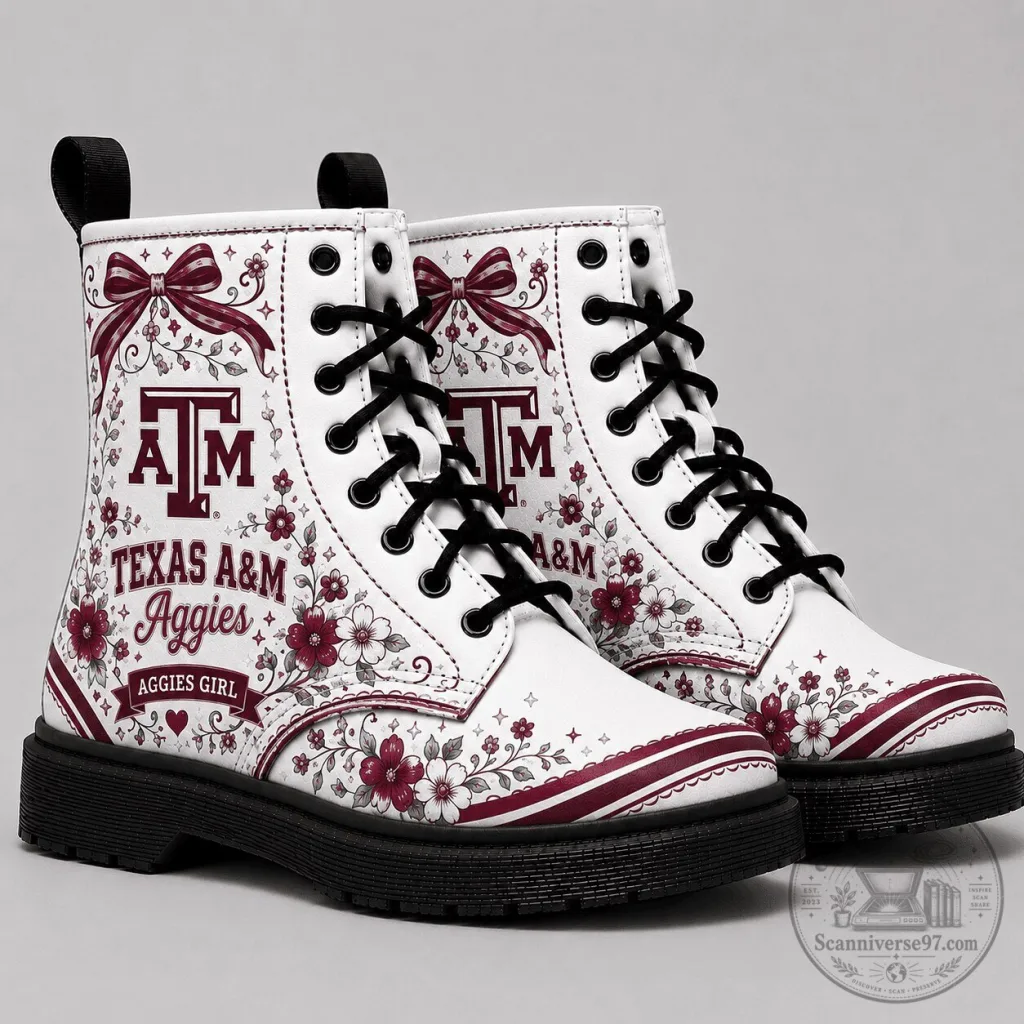 Women’s White Combat Boots with Floral Design featuring Texas A&M Aggies Women’s White Combat Boots with Floral Design featuring Texas A&M Aggies