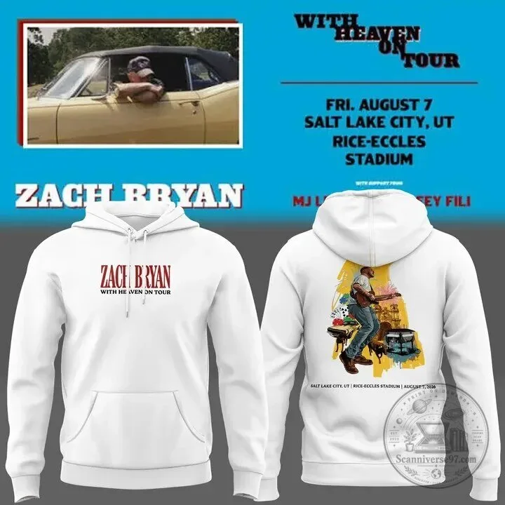 Heaven On Tour Concert Hoodie for Zach Bryan in Salt Lake City