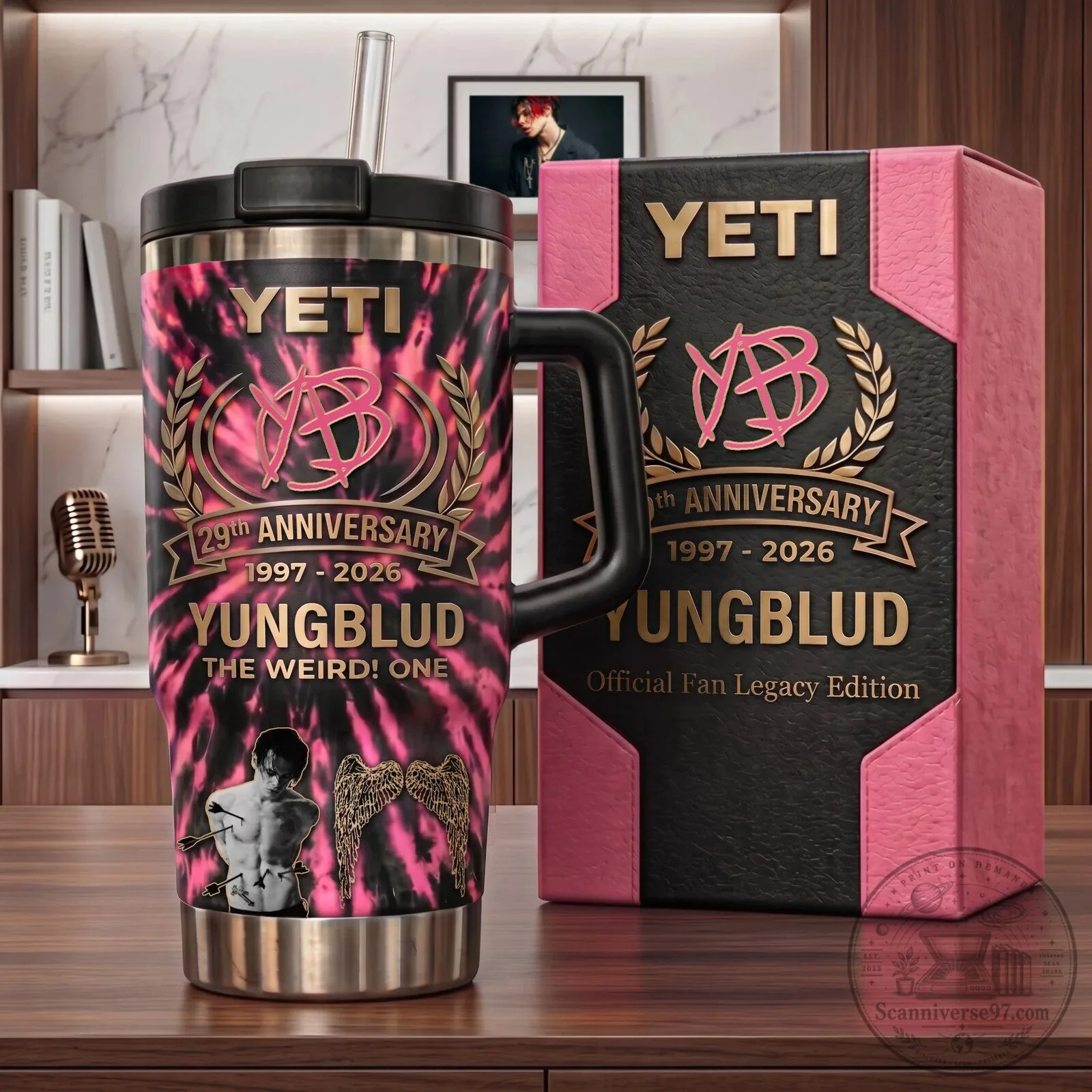 Yungblud The Weird One 29th Anniversary 1997-2026 Pink Tie-Dye Tumbler with Handle