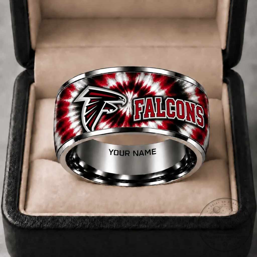 Atlanta Falcons Tie Dye Pattern Silver Tungsten Steel Ring Atlanta Falcons Tie Dye Pattern Silver Tungsten Steel Ring