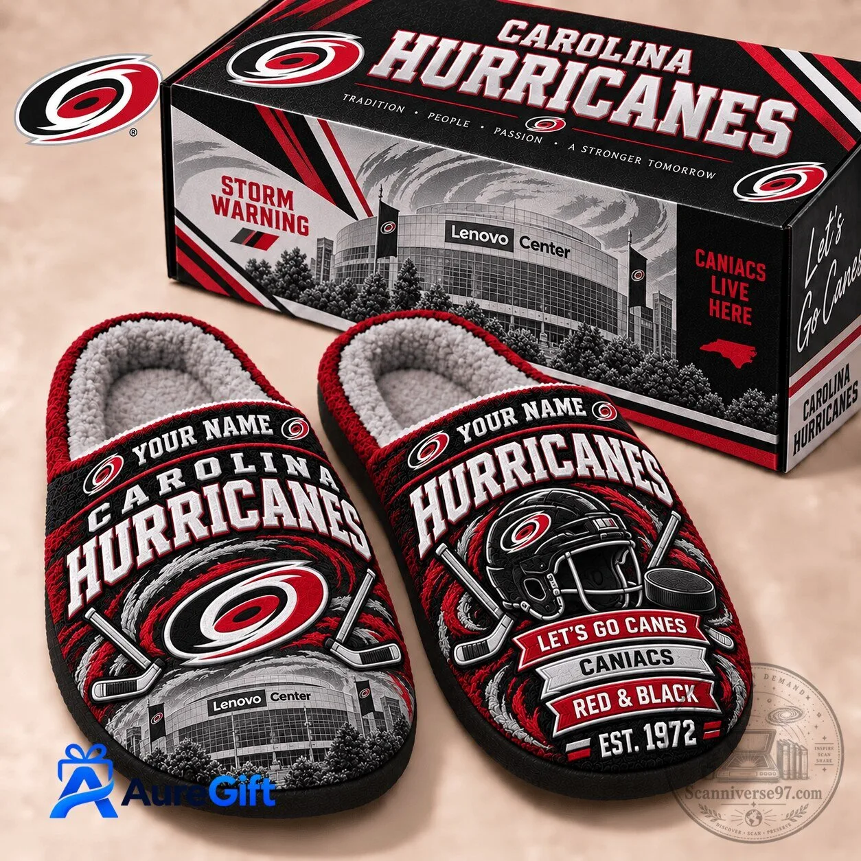 Carolina Hurricanes Personalized Hockey Team Slippers for Men and Women
