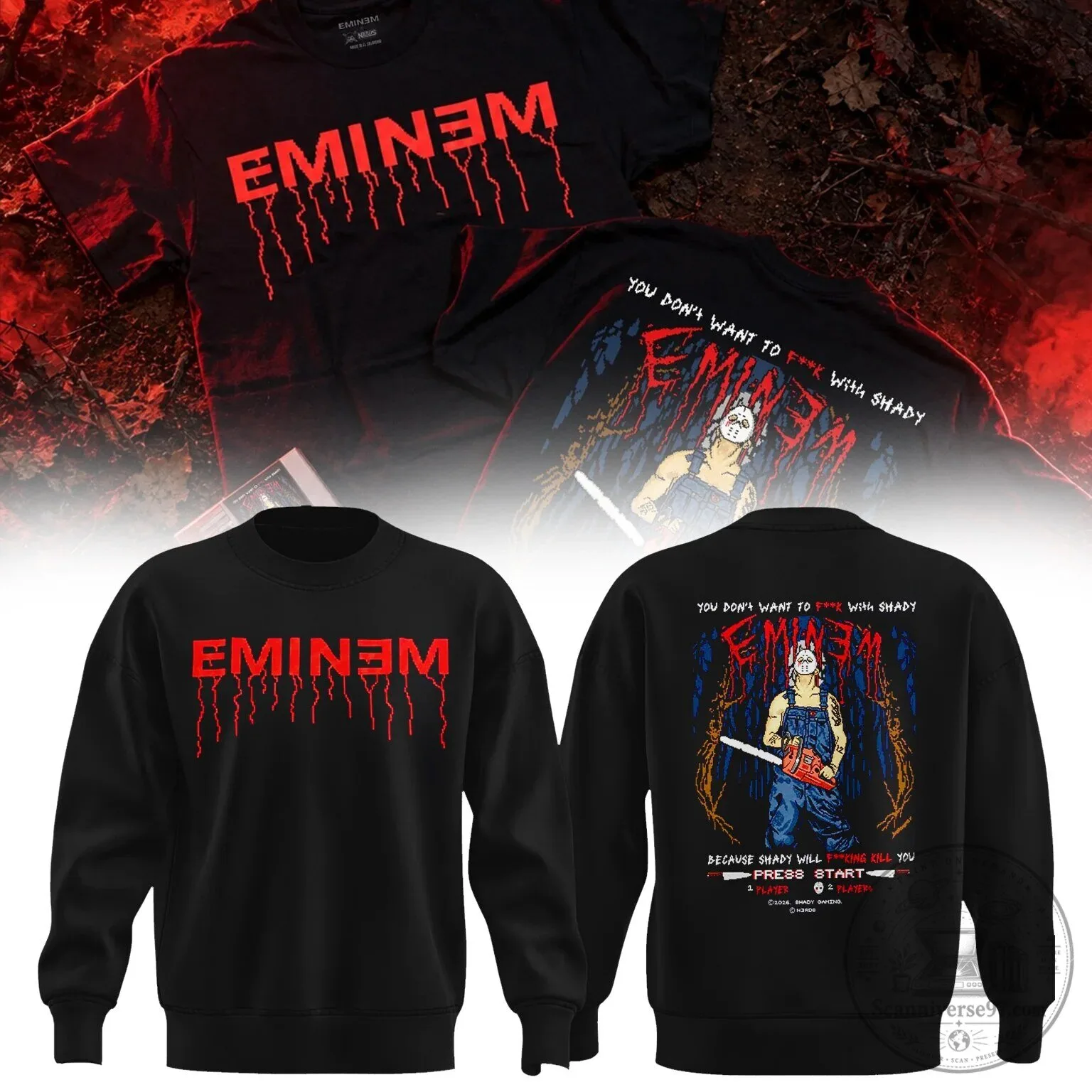 Eminem Jason Voorhees Arcade Game Style Horror Movie Graphic Sweatshirt