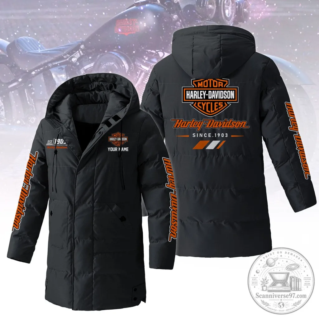 Harley-Davidson Motorcycles Since 1903 Black Winter Hooded Jacket Harley-Davidson Motorcycles Since 1903 Black Winter Hooded Jacket