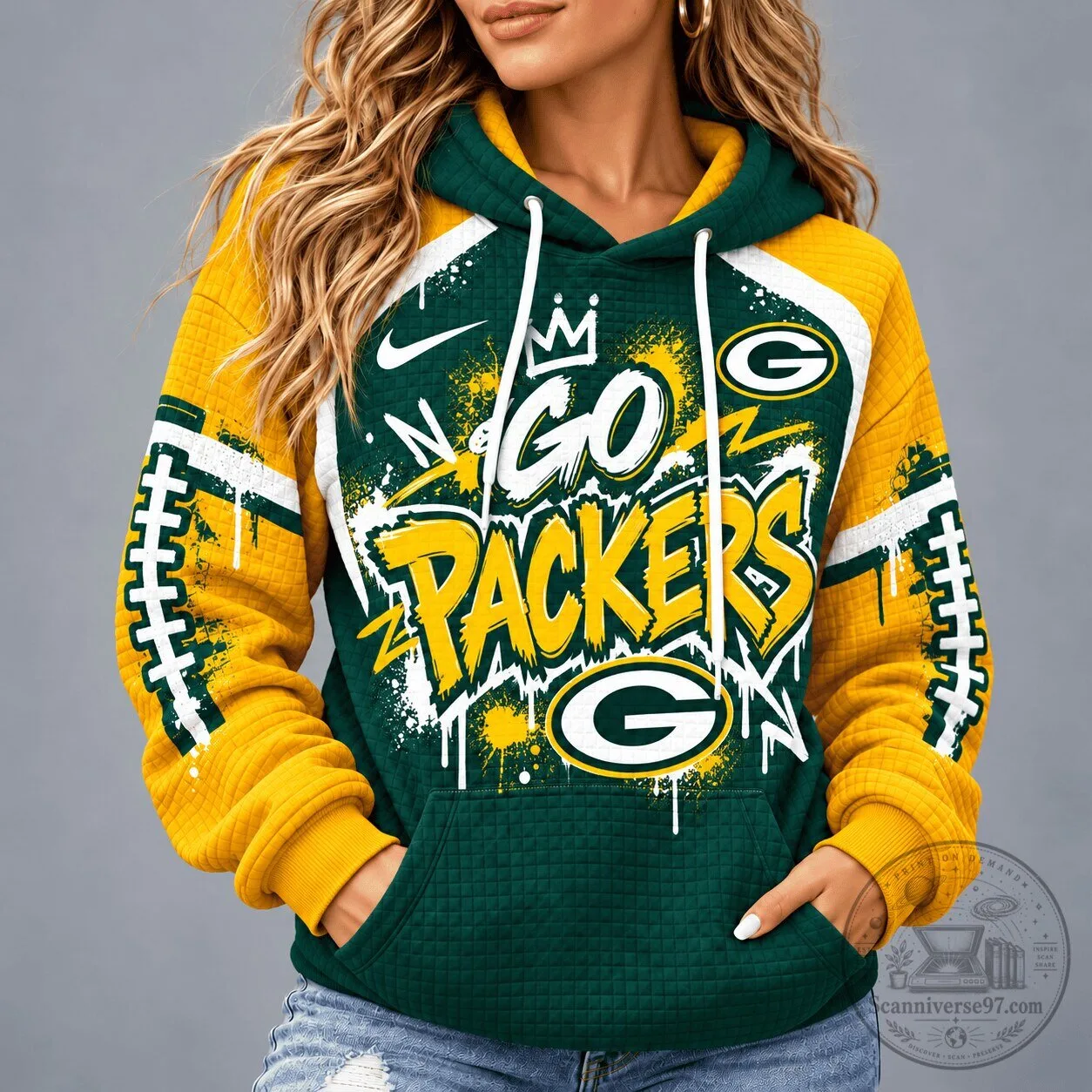 Green Bay Packers Graffiti Game Day Unisex Waffle Hoodie