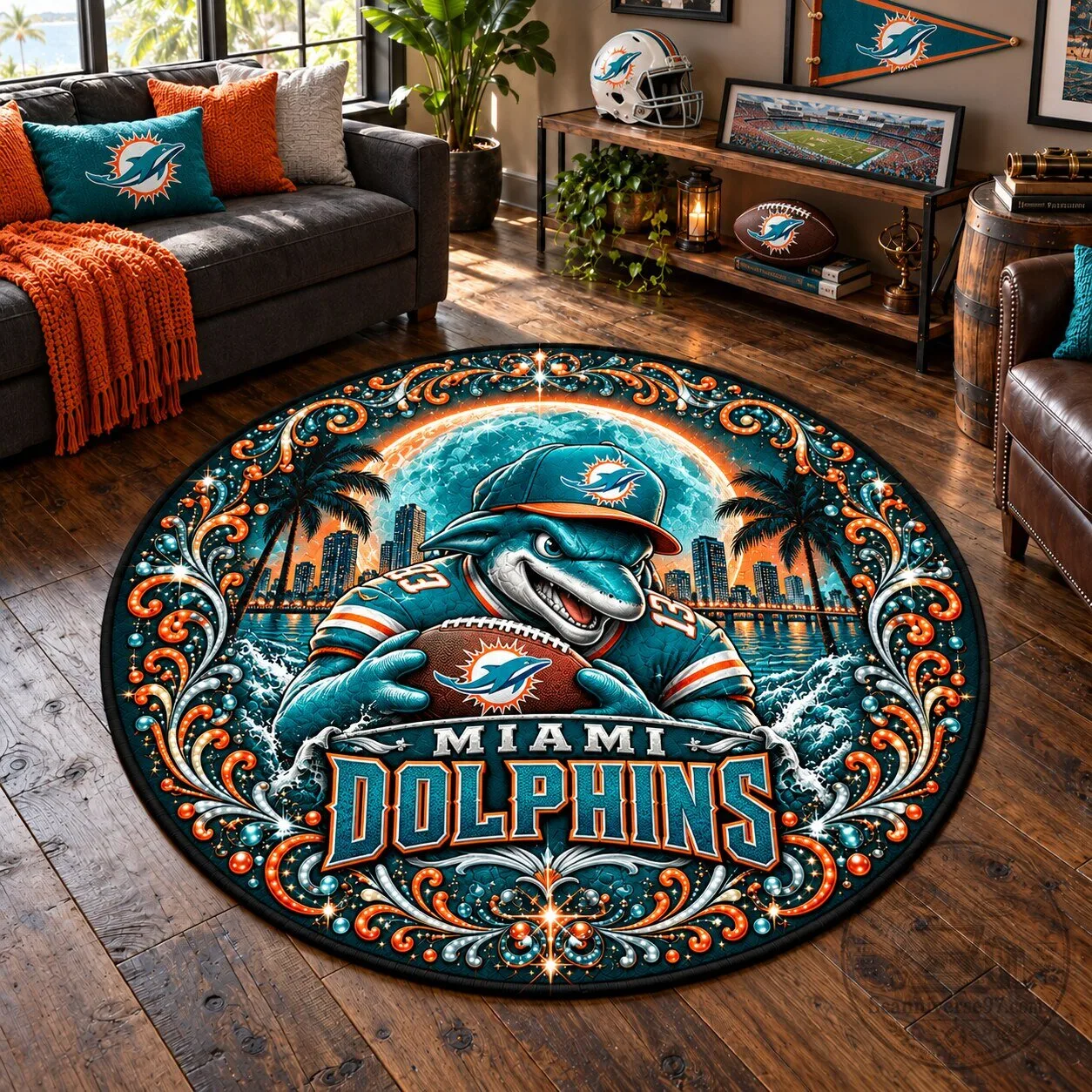 Miami Dolphins Football Team Mascot Round Area Rug