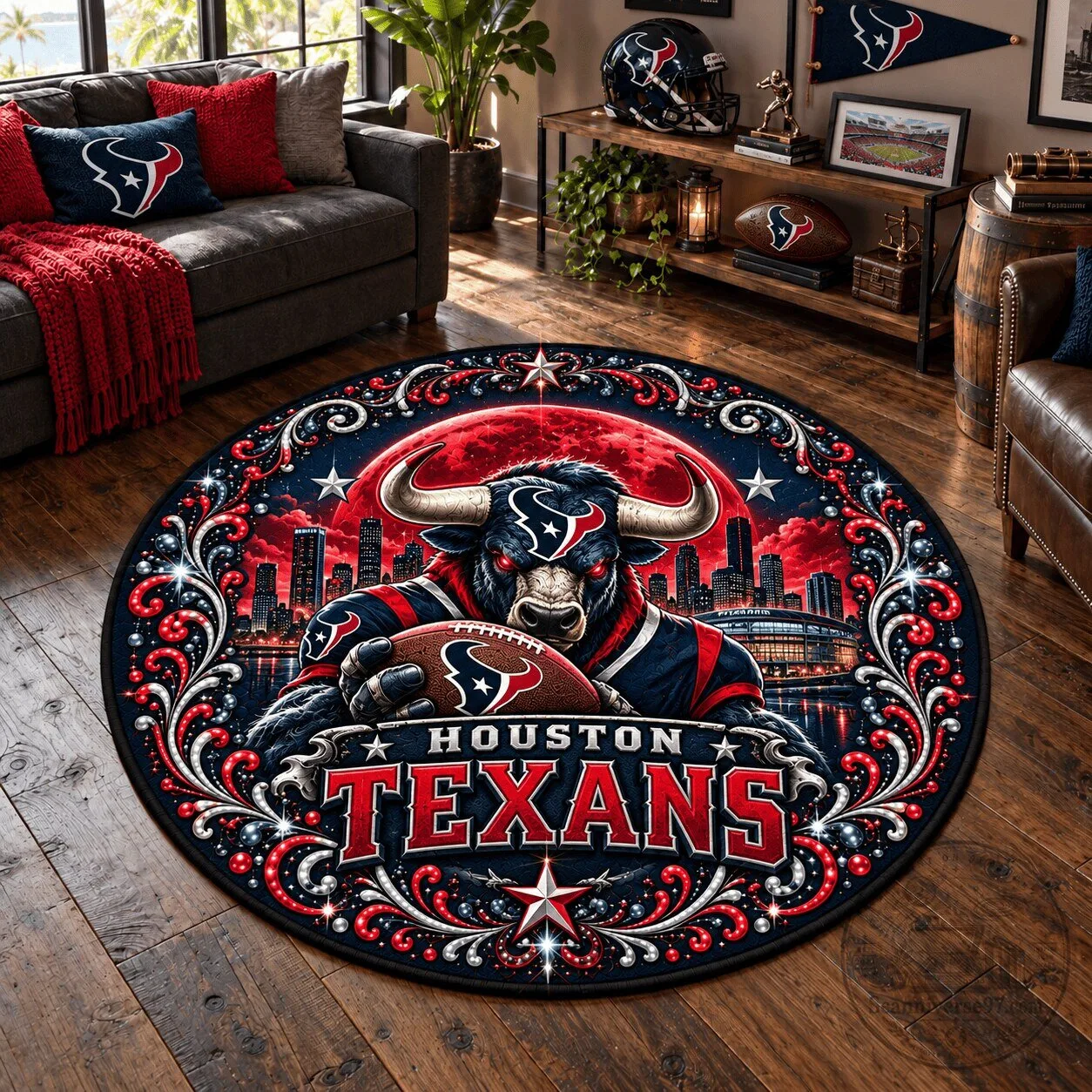 Houston Texans NFL Football Team Logo Round Floor Rug