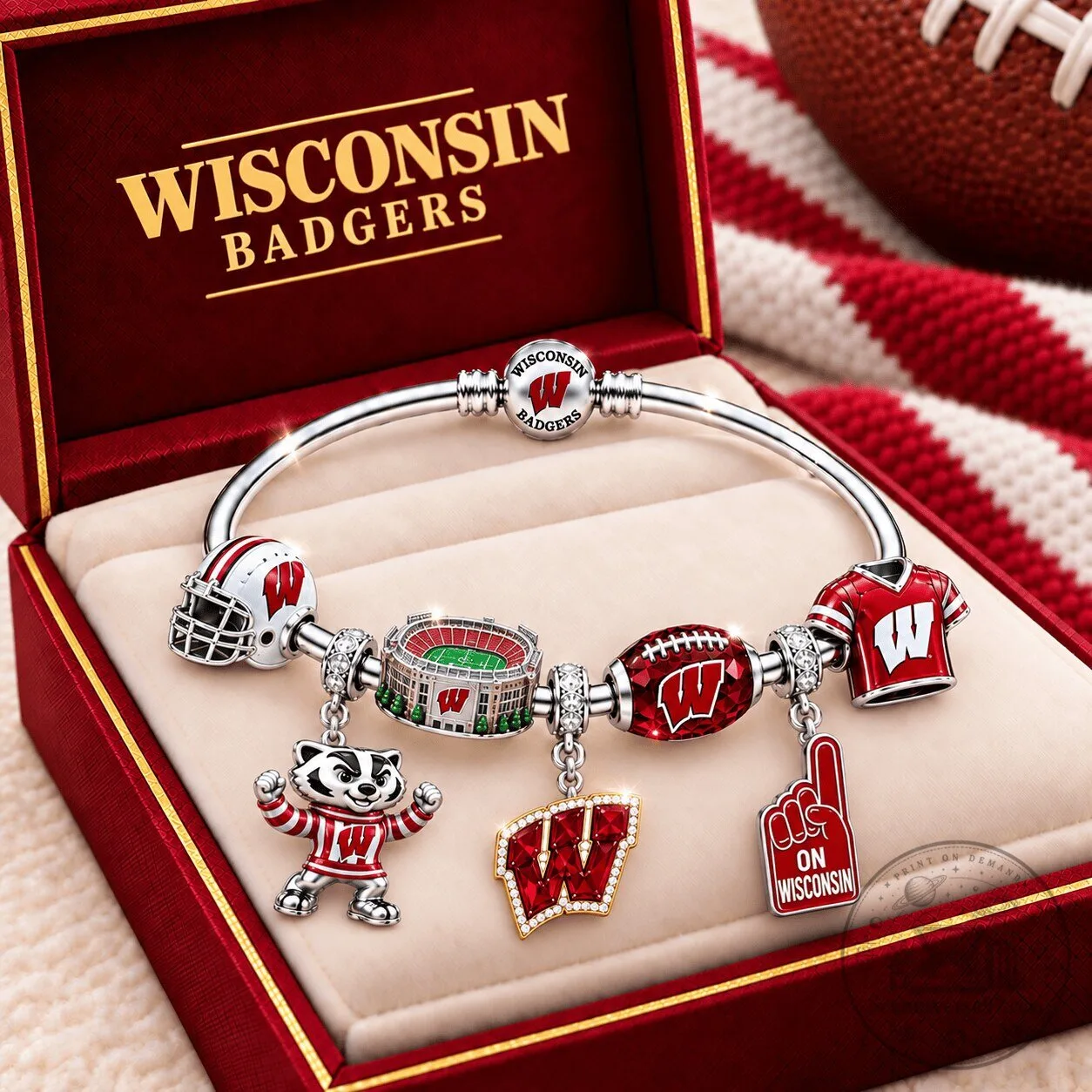 Wisconsin Badgers Football Charm Bracelet Set